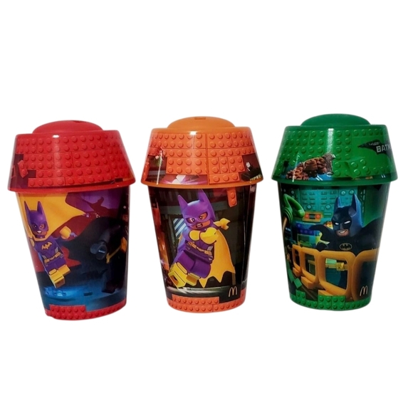The Lego Batman Movie 2017 McDonald's Drink Cups With Lids, Lot Of 3. - Picture 3 of 8